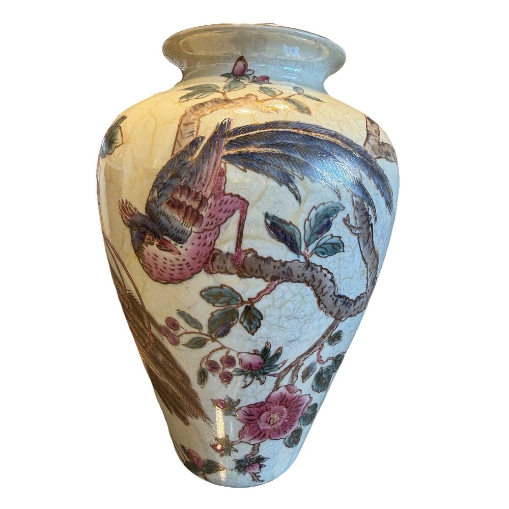 Vintage Country Fair Floral Bird Vase Ceramic Farmhouse Decor Large - Picture 2 of 7